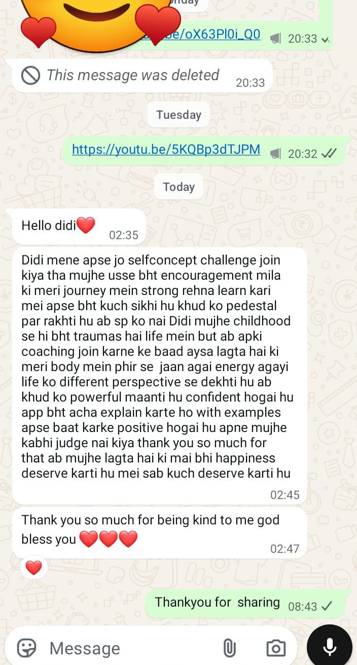 Privacy-safe WhatsApp review about self-concept coaching