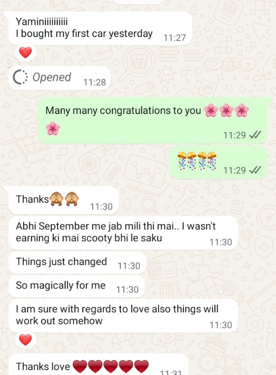 Privacy-safe WhatsApp review about manifesting a first car